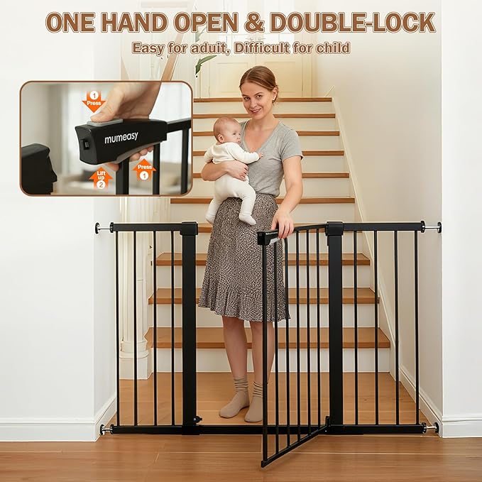 Baby Gate Extra Wide, 29.5-51'' Pressure Mounted Dog Gate with Walk Thru Door, Auto Close Pet Gate for House, Stairs, Doorways,Black