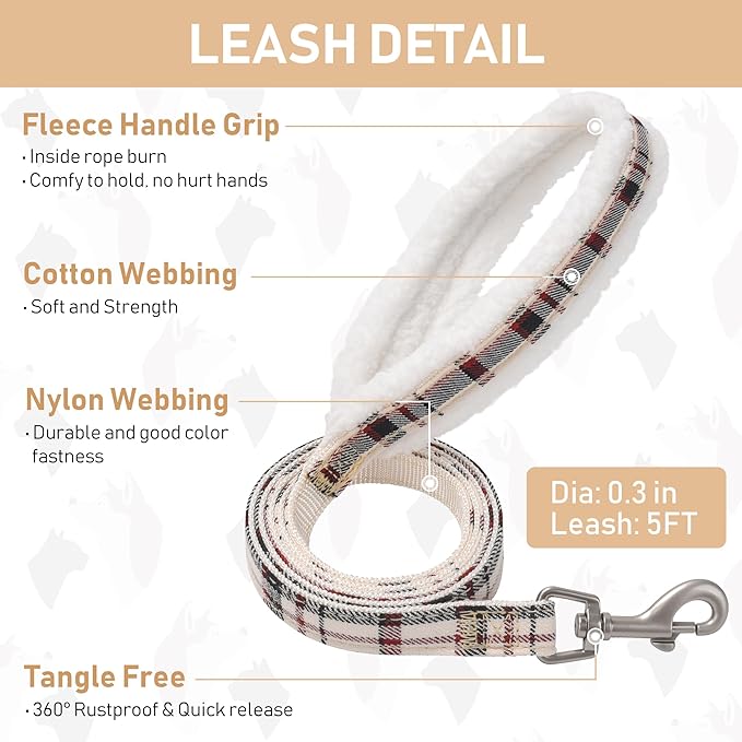 GAMUDA Small Dog Harness Collar and Leash Set, Step in No Chock No Pull Soft Mesh Adjustable Dog Vest Harnesses Plaid Reflective for Dogs Puppy Cats Kitten Rabbit (Warm Beige, S)