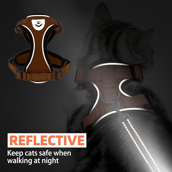 PUPTECK Cat Harness and Leash Set Escape Proof Reflective Cat Walking Harness Adjustable Soft Breathable Mesh Vest for Small Pets, Orange, M