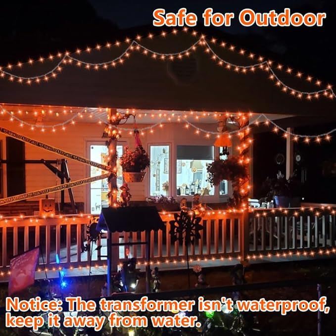 QITONG Orange Christmas Lights, 165ft 500 LED Outdoor String Lights Plug in, Clear Wire Fall Lights Indoor with 8 Modes for Thanksgiving décor