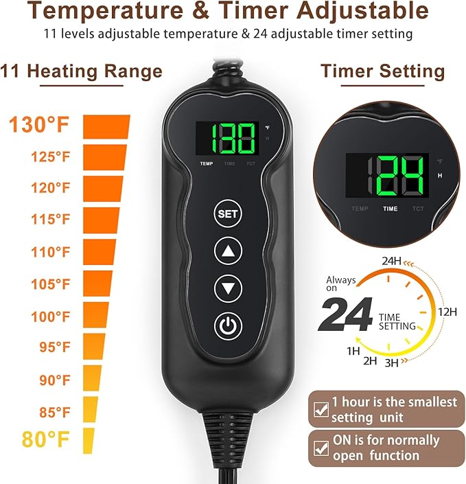 MIXJOY Heated Dog Bed, Waterproof Electric Dog Cat Heating Pad with Timer, Temperature Adjustable Heated Cat Bed for Winter, Auto Power-Off, Anti-bite Heating Pad for Dogs Cats-47''x28'', XLarge