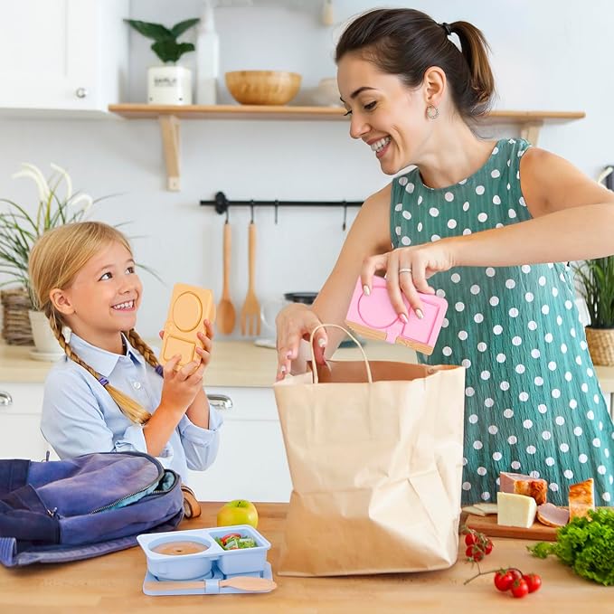 3 PCS Reusable Silicone Snack Containers with Lids Double Compartment Snack Box Container for Food (3P)