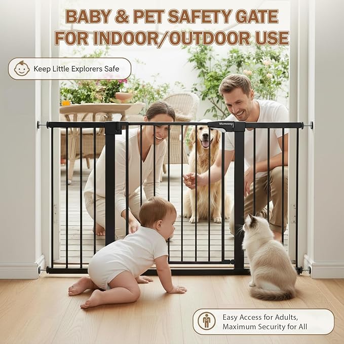 Baby Gate Extra Wide, 29.5-51'' Pressure Mounted Dog Gate with Walk Thru Door, Auto Close Pet Gate for House, Stairs, Doorways,Black