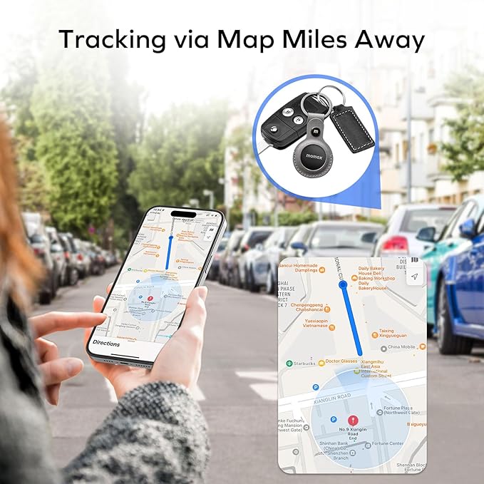 MOMAX Item Finder, Lost Key Finder Works with Apple Find My(iOS Only), Finder with APP, Sound Location, 1 Year Replaceable Battery, Key Locator for Luggage, Suitcase, Wallet