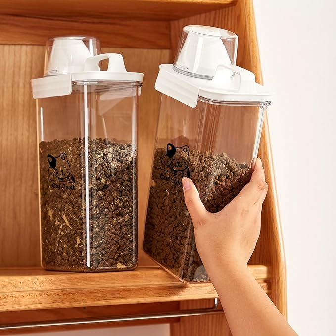 Cat Food Container 2.5L Clear Plastic Cat Food Storage 3 lbs Cat Food Portable Container with Pour Spout/Measuring Cup,Airtight Pet Food Dispenser Ideal for Travel,Camping,Picnic-BPA Free