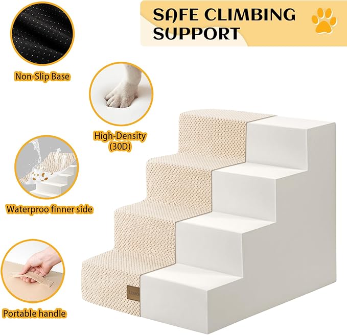 Dog Stairs for Small Dogs, 4 Tier Widened Pet Stairs for Beds and Couch, 17.7" H Non-Slip Dog Steps for Puppy, Elderly, or Disabled Dogs, 17.7x23.6x17.7 inch, Beige
