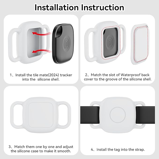 DDJ 2-Pack Dog Collar Holder for Tile Life360 Mate (2024) 2022 Tracker, Waterproof Silicone Cover Full-Body Protective Case for Tile Mate Tracker Cat Collar, Ultra Durable, Scratch Resistant, White