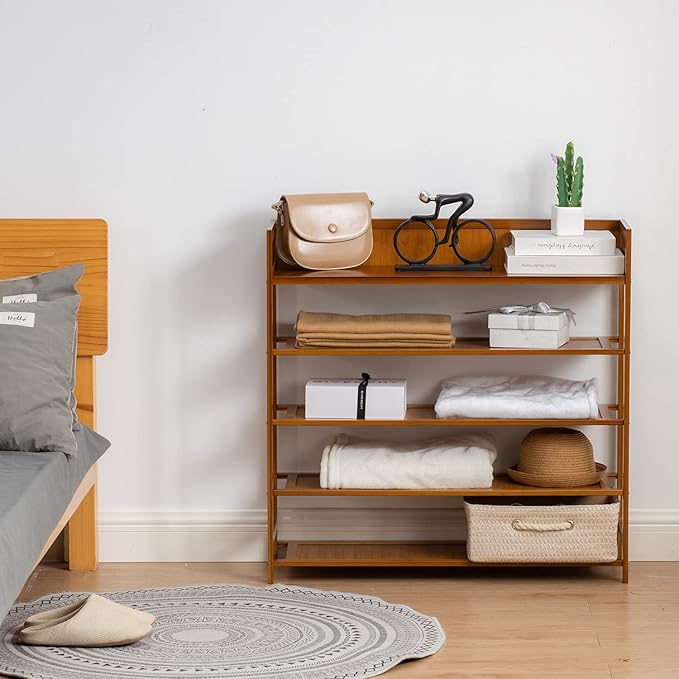 Bamboo Shoe Rack Organizer, 5 Tier Shoe shelf Storage Organizer, For Entryway, Hallway, and Closet (Brown-39.4")