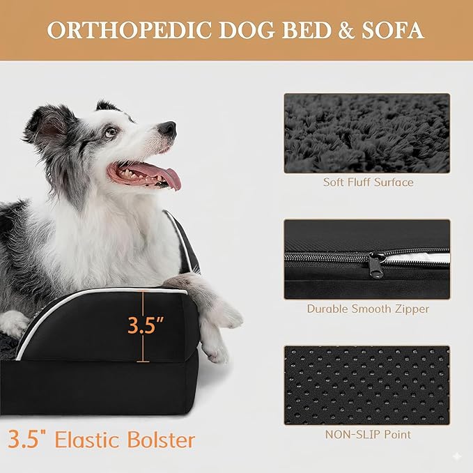 Comfort Expression Small Dog Beds Waterproof Orthopedic Foam Dog Sofa Beds for Medium Dogs Comfy Pet Bed with Washable Removable Cover & Non-Slip Bottom(Small,Black)