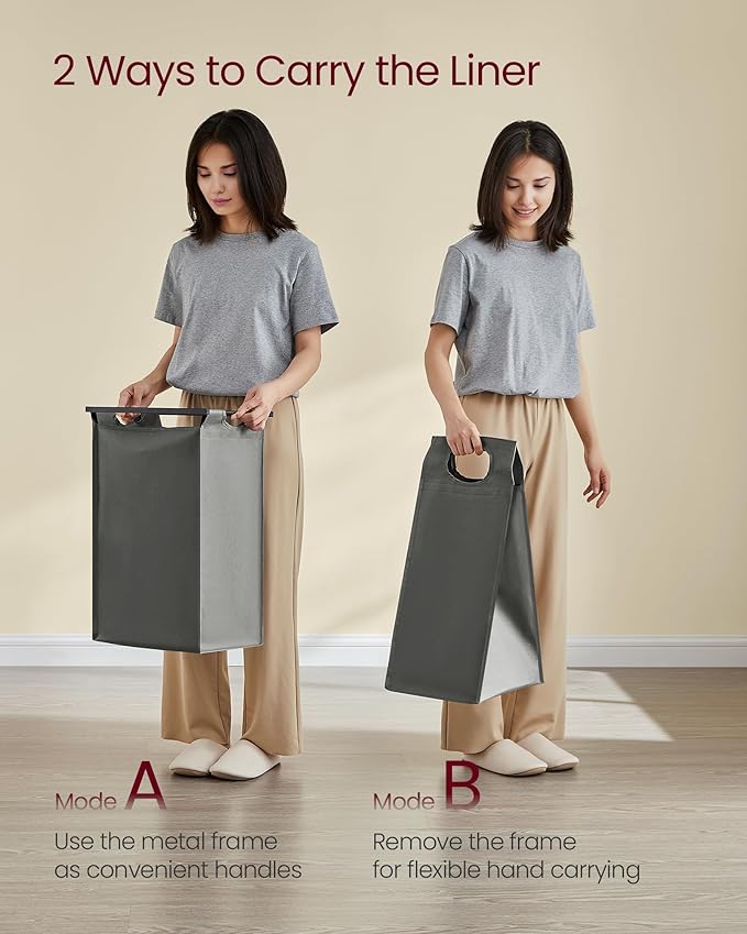 VASAGLE Laundry Hamper, Laundry Basket, Laundry Sorter with 4 Pull-Out and Removable Bags, Shelf, Metal Frame, 4 x 10.6 Gallons (40 L), 45.7 x 13 x 28.4 Inches, Slate Gray and Charcoal Gray UBLH401G01