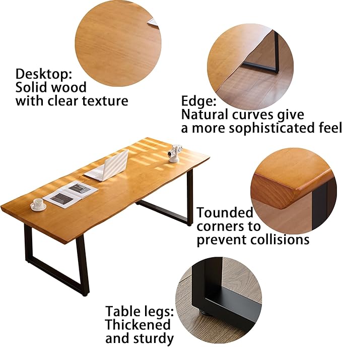 Modern Solid Wood Executive Desk – Spacious and Minimalist Home Office Workstation Perfect for Writing and Professional Use (Light Brown, 47in)