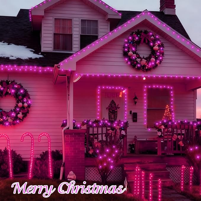 QITONG Pink Christmas Lights Outdoor, 165ft 500 LED String Lights Plug in, Clear Wire Twinkle Xmas Lights Indoor with 8 Modes