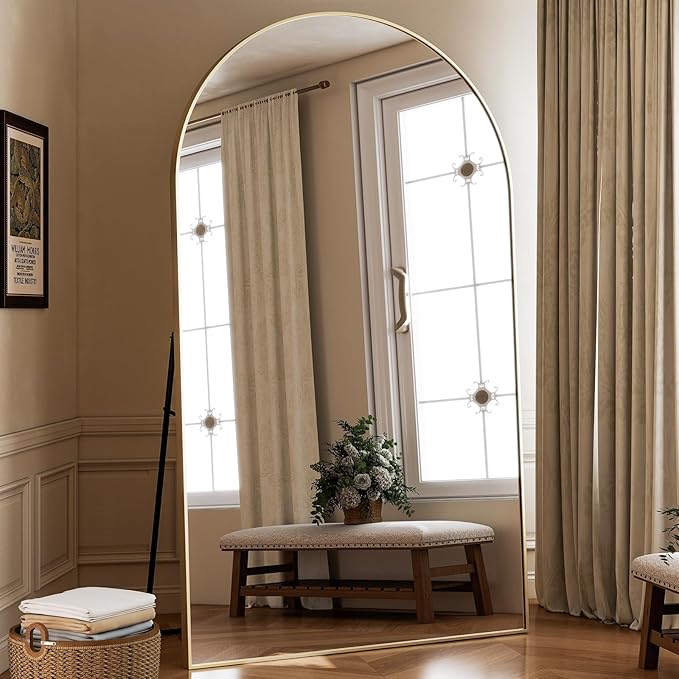 HARRITPURE 86x46 inch Full Length Mirror - Oversized Arched Mirror Aluminum Frame Full Body Floor Mirror with Stand for Living Room,Bedroom,Cloakroom,Gold