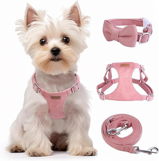 Dog Harness and Leash Set, XXS No Pull Adjustable Puppy Harness with Multifunction Pink Dog Leash and Dog Collar, Soft No Choke Escape Proof Pet Harness Vest for Small Dogs and Cats (Red, XS)