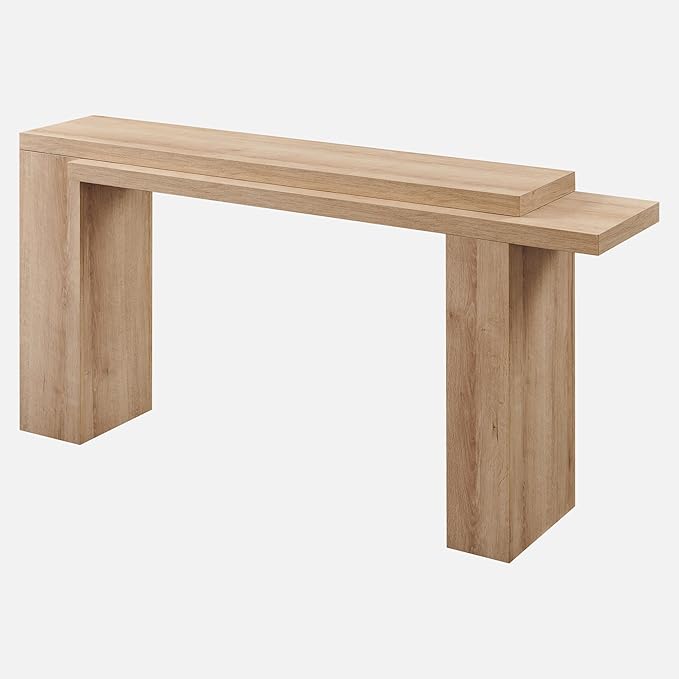 OKD 63 Inch Modern Entryway Console Table, Solid Geometry Accent Sofa Table Behind The Couch, Narrow Console Table for Entryway, Hallway, Living Room, Foyer, Natural Oak