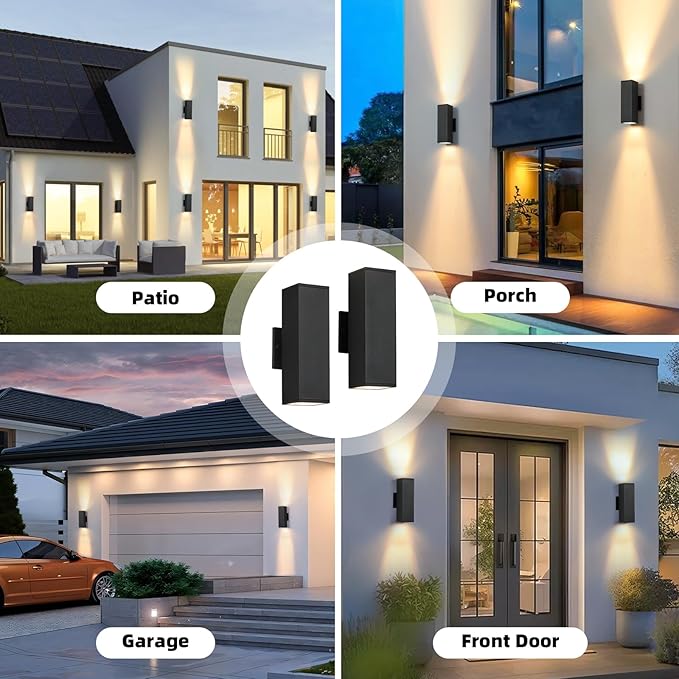 tewei LED Outdoor Wall Sconce Lights Modern Exterior Lighting Fixtures with 7W LED Bulbs, Matte Black Square Up and Down Outdoor Lights for House Front Porch Garage, Warm White 3000K, 6 Pack