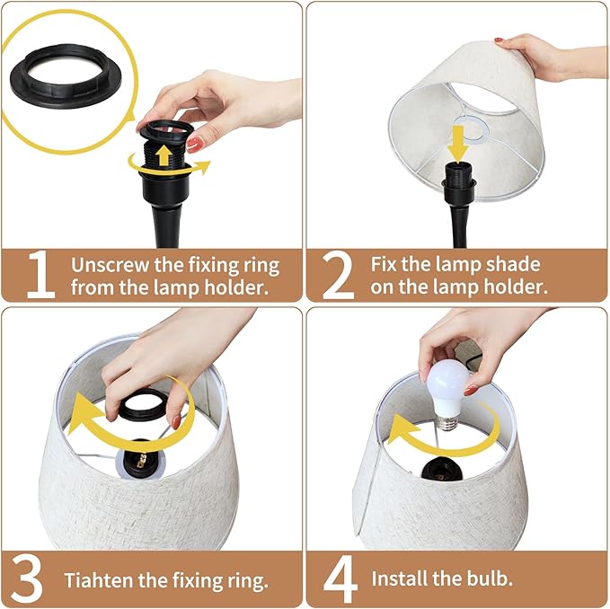 ONEWISH Touch Bedside Lamp for Bedroom, 3-Way Dimmable Farmhouse Table Lamps for Nightstand with Fabric Shade, Desk Lamp for Kids Reading, Home Office