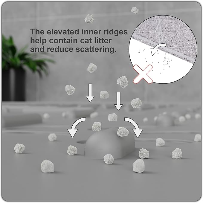OHMO Cat Litter Mat Trapping Mat Premium Silicone Rubber 23.5x16 Grey, Waterproof and BPA Free Kitty Litter Box Mat, Easy to Clean and Keeps The Floor Tidy