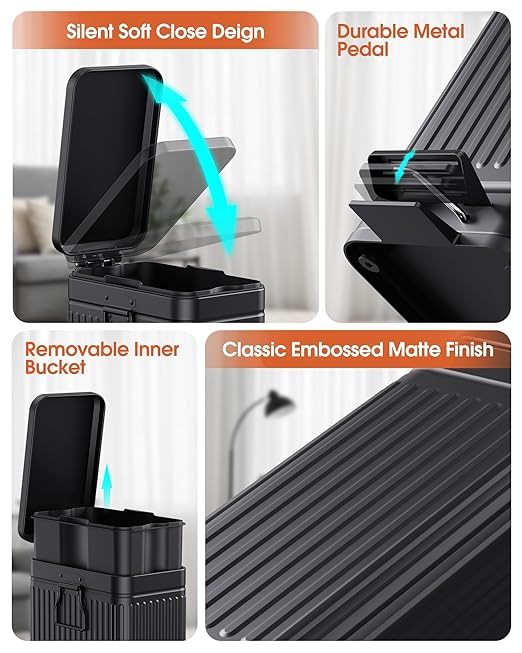 Small Trash Can with Lid Soft Close-10L/2.6 Gal Stainless Steel Outdoor Dog Poop Garbage Can-Metal Waste Bins with Pedal for Bathroom Bedroom Office-Black