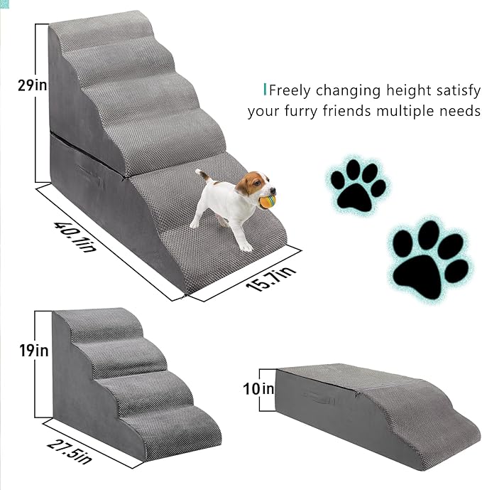 Dog Stairs for High Beds 28-30" H, 6-Step Dog Stairs for Small Large Dogs, 35D Foam Dogs Steps/Ramp for High Beds/Couch, Non-Slip Balanced Pet Step for Doggie/Cats Elder Injured, Grey