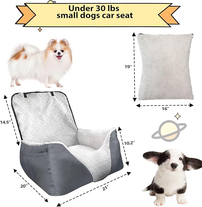 Car Seat Suitable for Small Dogs, Pet CarSeat with Storage and Clip-On Safety Tether, Fully Removable and Washable Dog Car Seat, Dogs Booster Seat Suitable Small Medium Dog