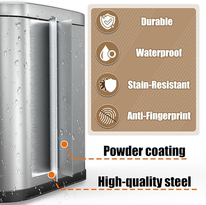 Dog Poop Trash Can Outside with Odor Control Lid & Step Pedal, 3.2Gal Stainless Steel Outdoor Trash Can, Waterproof Dog Waste Container - Includes 3 Carbon Filters & Bin Bag Holder