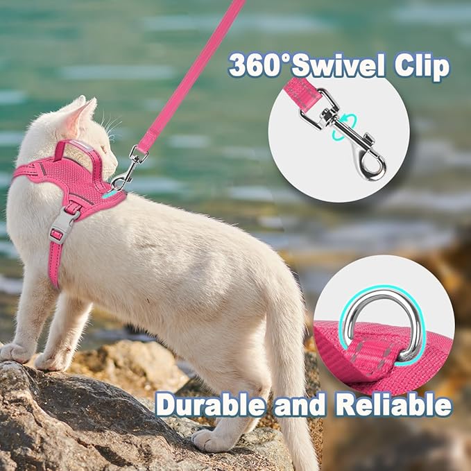 Cat Harness and Leash Set Escape Proof for Kitten Walking, Soft Adjustable Top Handle Vest Harnesses for Cats, Easy Control Breathable Reflective Small Medium Large, Pink, XS