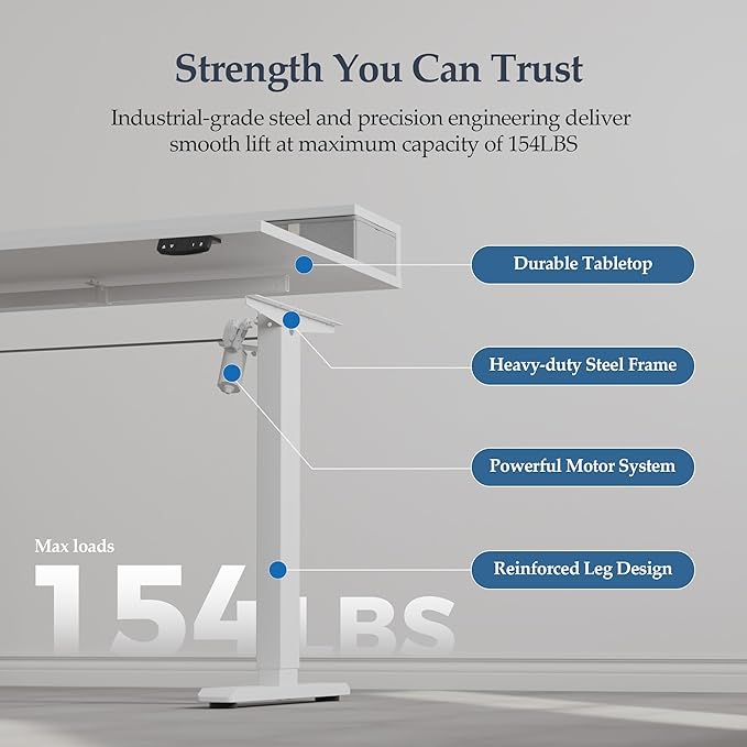 Klicelor 63 Inch Electric Standing Desk with Drawers, Adjustable Height Small Sit Stand Desk for Home Office, Compact Computer Workstation with Storage– White