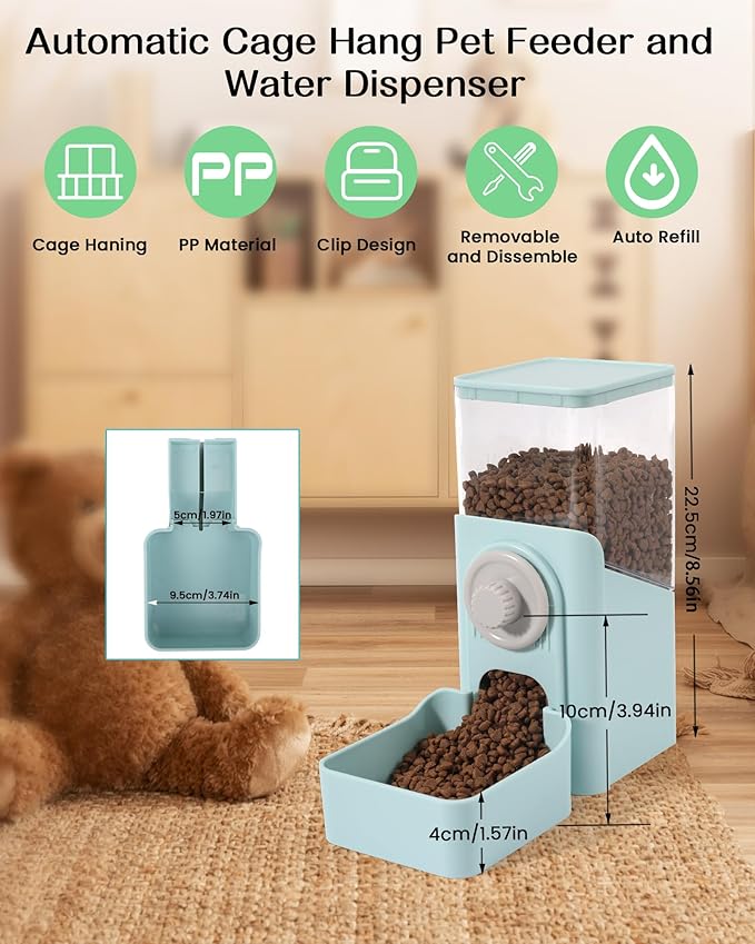 Hanging Automatic Pet Food Dispenser, Auto Gravity Rabbit Ferret Bunny Hedgehog Feeder Dispenser, Cat Dog Food Bowl for Cage Hanging (Dark Blue)
