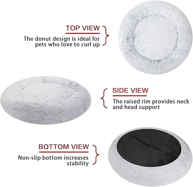 Bedfolks Calming Donut Dog Bed, 23 Inches Round Fluffy Dog Beds for Small Dogs, Machine Washable Anti-Anxiety Plush Puppy Bed(Light Blue, Small)