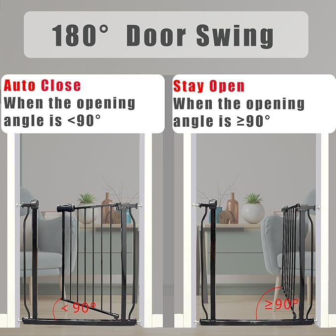 29-34 Inch Baby & Pet Gate - Black Metal, Pressure Mounted, Walk Through Safety Gate for Narrow Stairs & Doorways