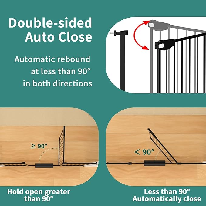ALLAIBB Triple Lock Extra Wide Baby Gate Pressure Mounted Walk Through Safe Auto Close Black Metal Dog Pet Puppy Cat for Stairs,Doorways,Kitchen 49.21-66.54"