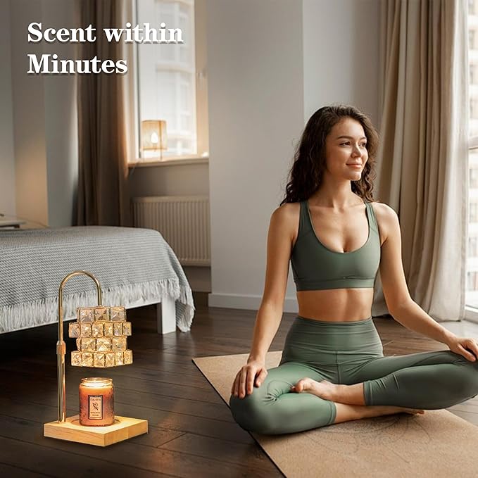 Crystal Candle Warmer Lamp With 2 Bulbs - Adjustable Height, Dimmable, Compatible With Large Jar Candles - Amber Glass, Home Decor Gift for Mom