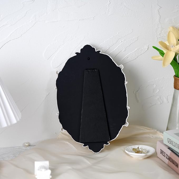 Vintage Vanity Makeup Mirror,Decorative Baroque Table Standing Mirror (White)