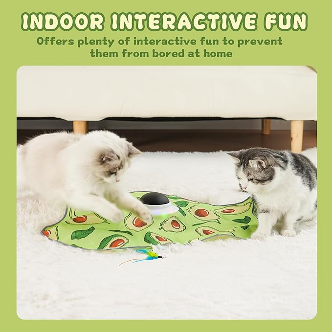 Interactive Cat Toy, Automatic Cat Toys for Indoor Exercise, Hide and Seek Toy with Motion Activated, Moving Concealed Feather, USB Rechargeable