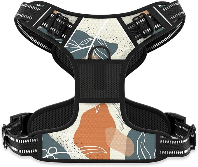 Rnivvi No Pull Dog Harness, Cute Boho Reflective Medium Sized Puppy Kitten Harness, Adjustable Soft Padded Vest for Medium Dogs, Heavy Duty Pet Vest with Easy Control Handle for Walking, Leaves