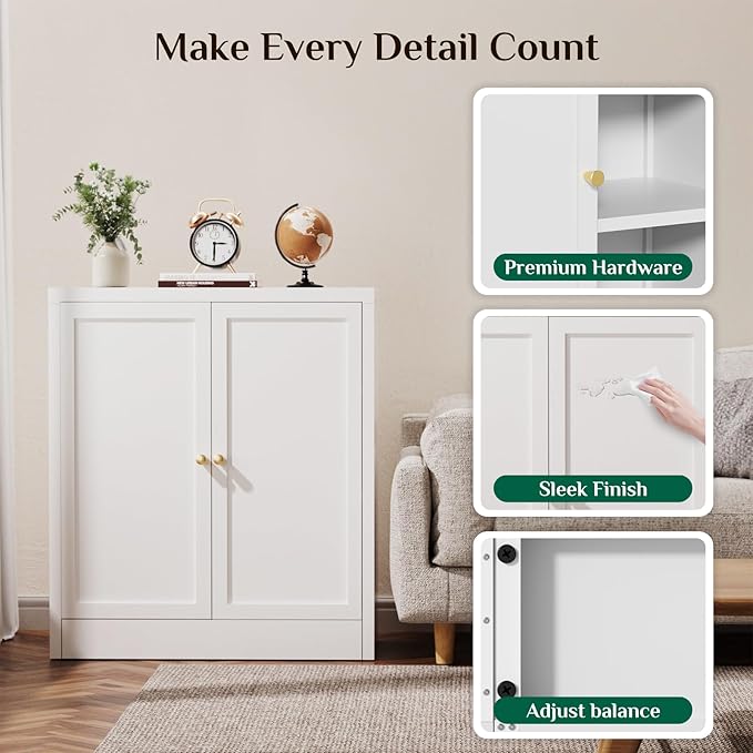 Storage Cabinet, Metal Bathroom Floor Organizers and Storage Cabinets, Freestanding Small Cabinet for Restroom, 3 Shlves Home、Bathroom、Living Room Cabinets - White