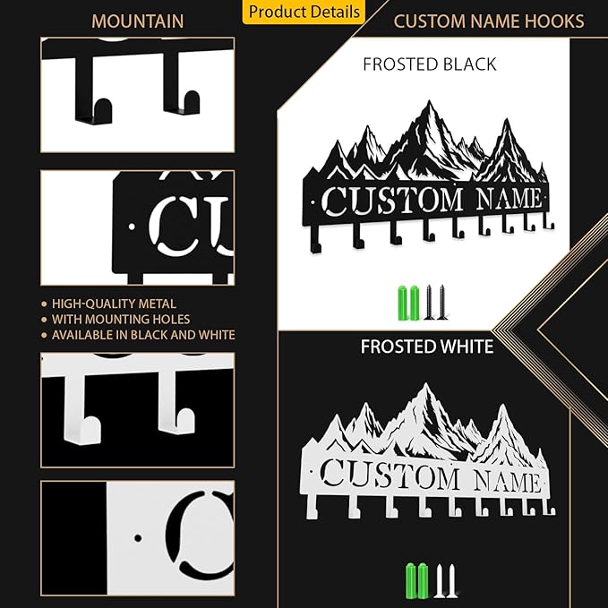 Custom Metal Key Rack Hooks, Personalized Key Holder for Wall, Mountain Theme Wall Decoration, Key Hanger Organizer for Living Room, Entryway, Offices, Kitchen Decor