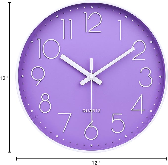 jomparis Purple Wall Clock 12 Inches Silent Quartz Wall Clock for Bedroom,Home,Living Room