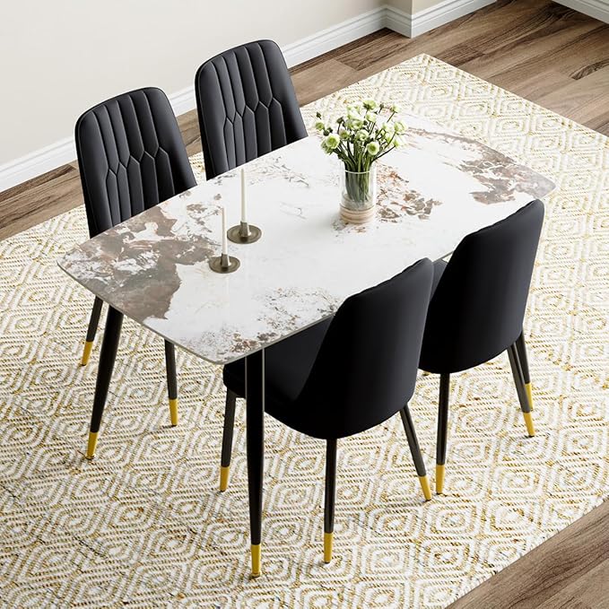 Small Dining Table Set for 4,50'' Sintered Stone Table with 4 Chair Dining Table Set,Easy to Assemble,Suitable for Small Spaces