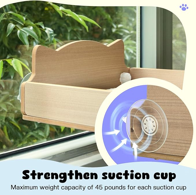 Cat Window Perch with Thick Sisal Scratching Post, Cat Hammock for Window, 53.5" Adjustable Tall Cats Scratching Post with 2 Upgrade Suction Cups, Cats Window Bed with Fuffy Cushion, Sisal