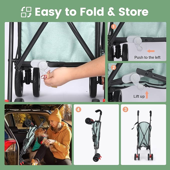 Pet Stroller for Small Dogs Medium Dogs 33lbs, Dog Pram Ultra Light - only 3.5 kg, Dog Stroller Pet Pram with 4 Wheel Foldable/Storage Basket/Cup Holder-P07 (Bluish Green)