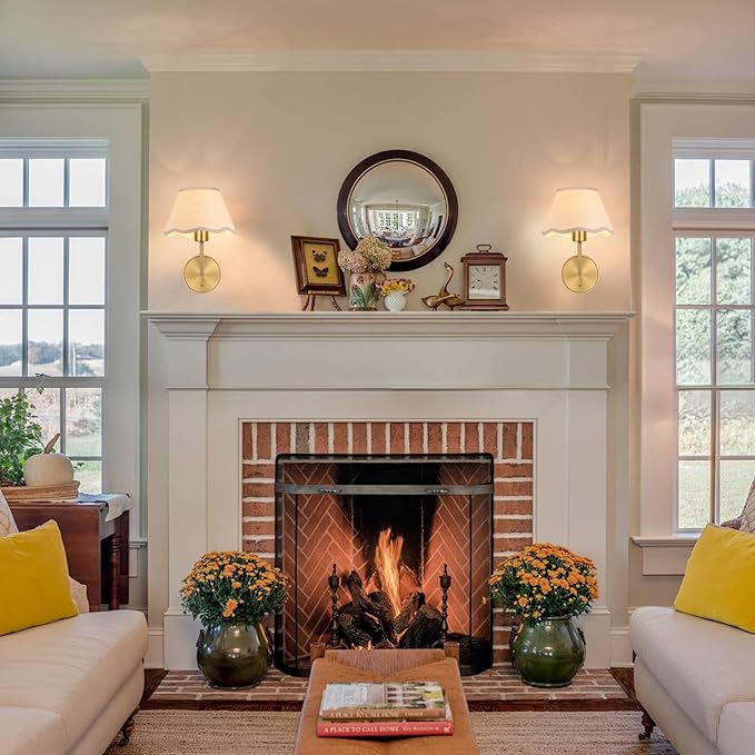 Boho Hand Woven Rattan Wall Sconces Set of Two Gold Rustic Wall Lamp Hardwire Brass Farmhouse Wall Mount Lights for Bedroom Living Room Hallway Vanity