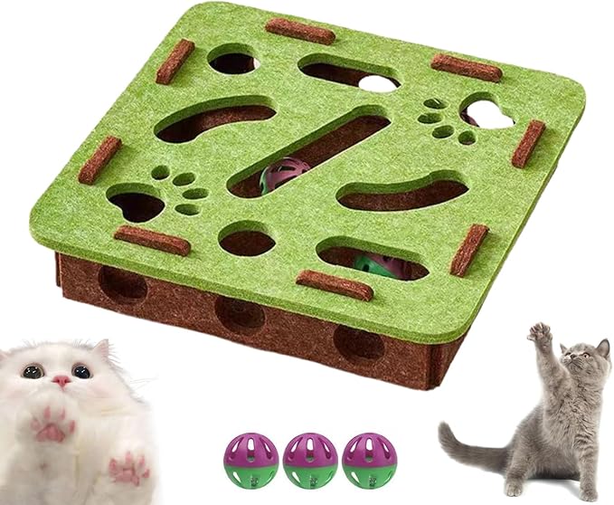 2025 New Cat Scratch Puzzle Box, Cat Nail File Enrichment Box, Nail File Stress Free & Cats Puzzle Treat Dispenser, Durable, Interactive Scratching Post for Indoor Kittens to Scratch (Green, Square)