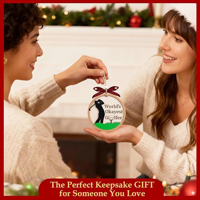 World's Okayest Golfer 2025 Christmas Ornaments - 2 Layer Wooden Christmas Ornament for Tree - Funny Golf Player Holiday Tree Decoration- Golf Gifts for Golfers – Unique Golf Christmas Ornament