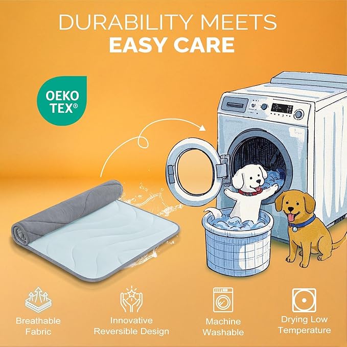 Cozyide Dog Crate Pad, Medium Reversible Dog Cooling Mat(Cool & Warm), Washable Soft Crate Mat for All Season, 28" L x 22" W, Dark Grey & Ocean Blue