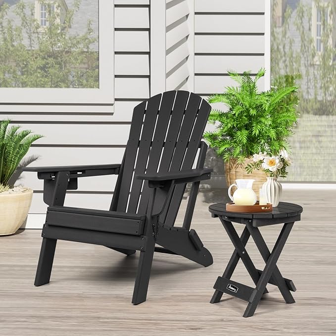 FUNBERRY Outdoor Folding Adirondack Side Table, No Assembly Portable Patio End Tables HDPE All Weather