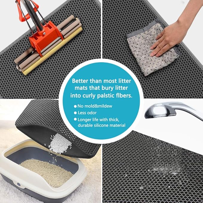 Large Cat Litter Box Mat: Easy Clean Kitty Litter Trapping Mat for Floor, Plastic Cat Box Pad (24 * 30in-grey-1)