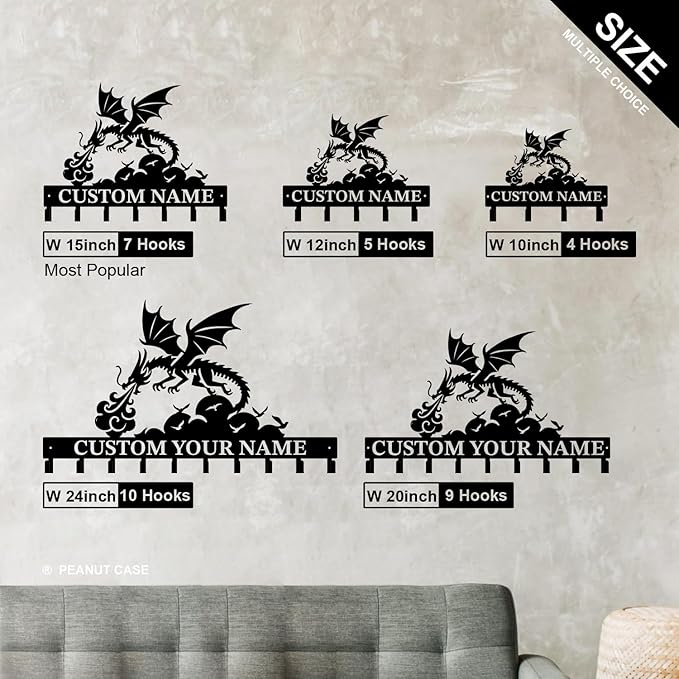 Personalized Evil Dragons Keys Hooks,Custom Name Metal Dragons Art Keys Hooks,Metal Dragons Lover Wall Home Storage Decorative Keys Hooks,Key Holder Hooks for Wall (Style G)