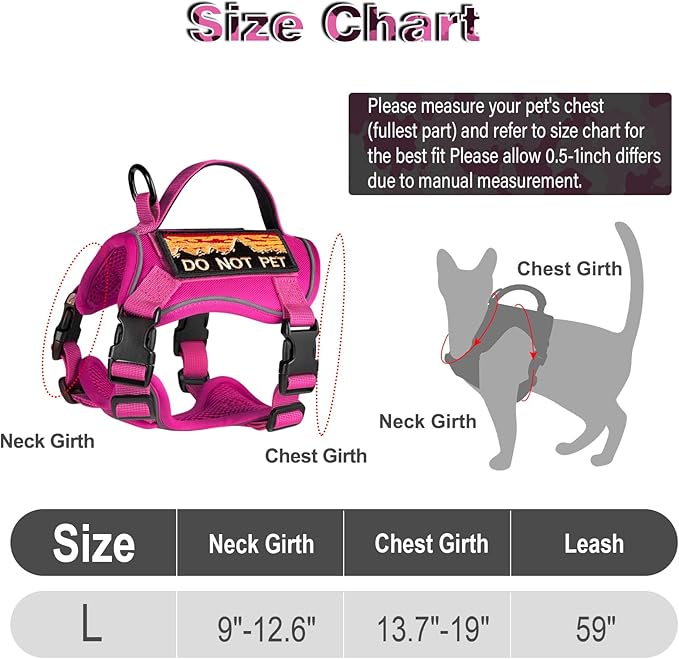 Tactical Cat Harness for Walking, Adjustable Escape Proof Pet Vest for Large Cat,Easy Control Breathable Cat Vest with Handle,Molle Patches (Pink+Leash, L)